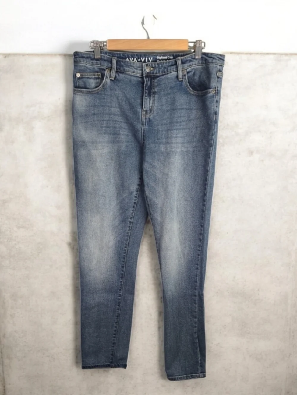 Ava & Viv Jeans Women's Size 14 Wide 14W Blue Boyfriend Crop Denim Jean